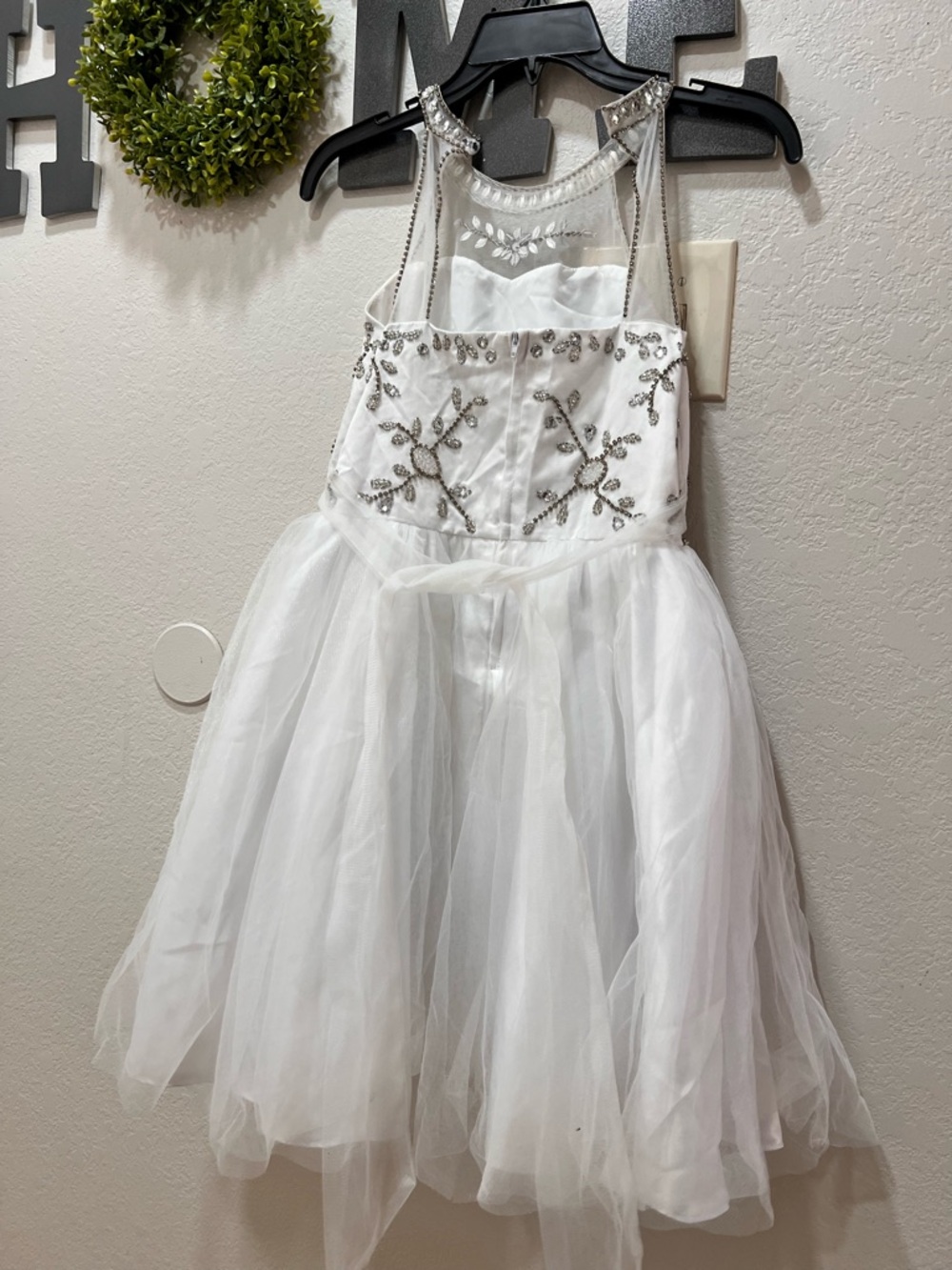 Tip Top Kids White Tulle Dress with Silver Bead Embellishment